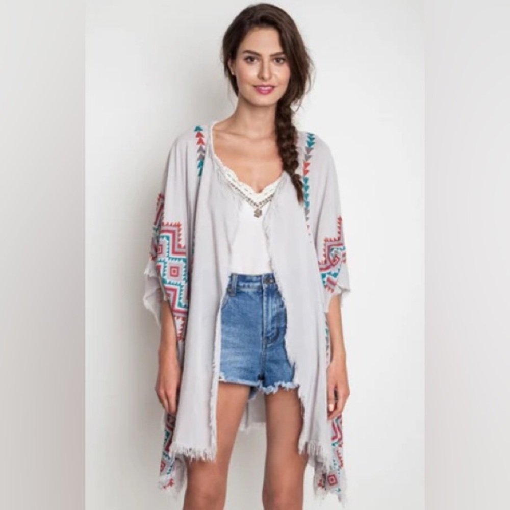Umgee Women's Gray Patterned Kimono Large